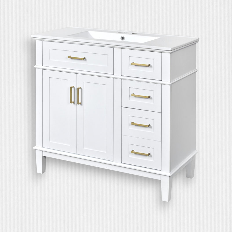 Meuble-lavabo de 36 pouces avec lavabo en résine, Blanc