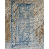 Epic Hand Knotted Abstract Area Rug in Blue/Brown/Ivory