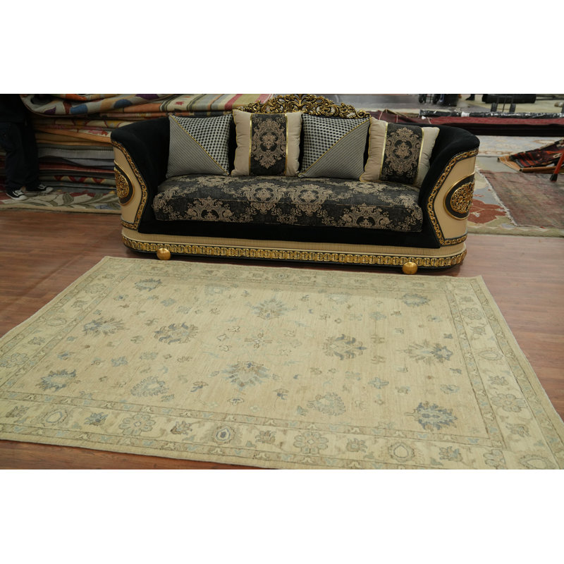 Vegetable Dye Wool Oushak Transitional Turkish Area Rug 6x9