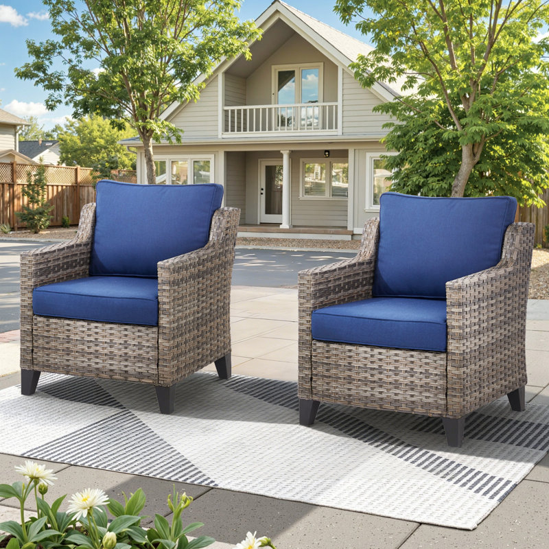 Ensemble de 2 chaises longues d'extérieur en osier pour patio, Bleu