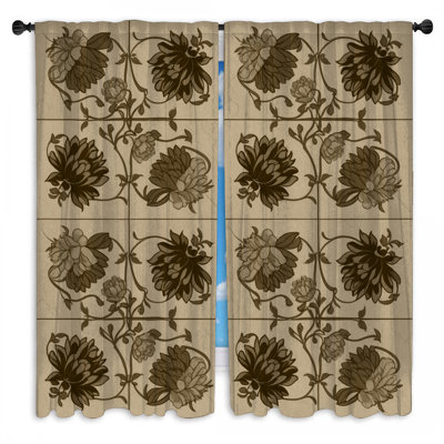 Rideaux de fenêtre à motif floral et carreaux obscurcissant - 2 panneaux