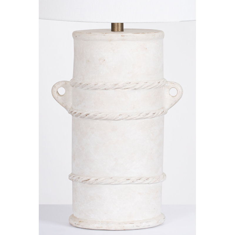 28" White Linen Shade Patina Brass Terracotta Table Lamp