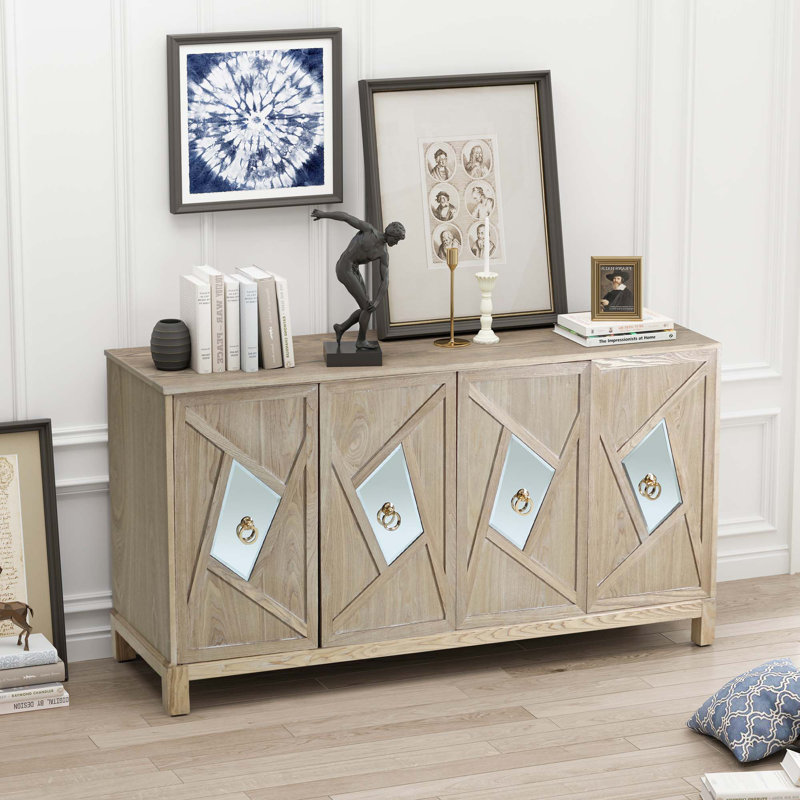 Armoire moderne à 4 portes avec portes décoratives en miroir, Bois