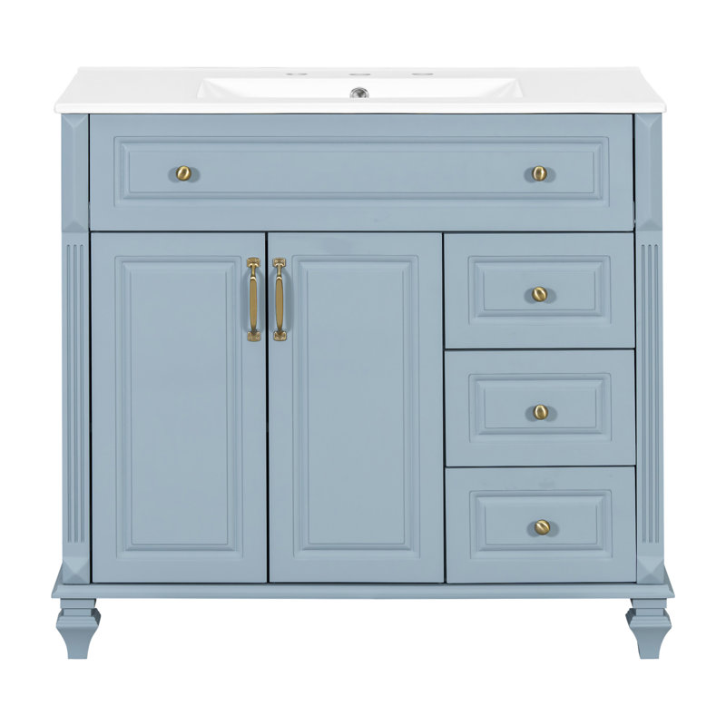 36" Bathroom Vanity With Sink, Blue 