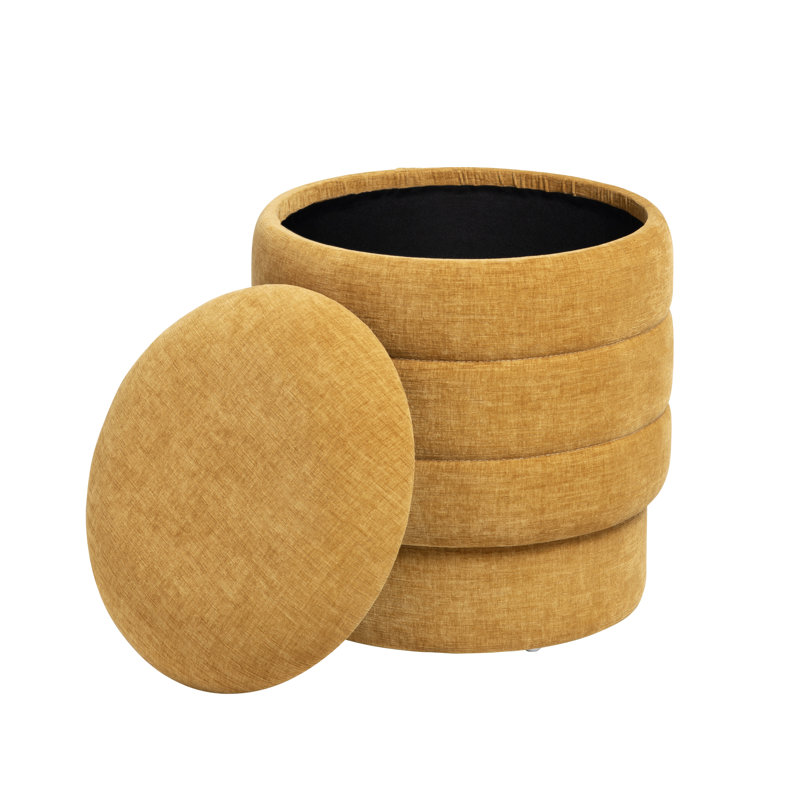 Round Ottoman W/ Storage, Spice Yellow
