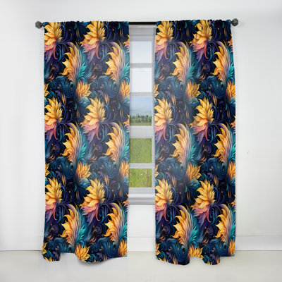 Éclat cosmique jaune et mauve - Rideau floral - Rideau floral obscurcissant - 1 panneau