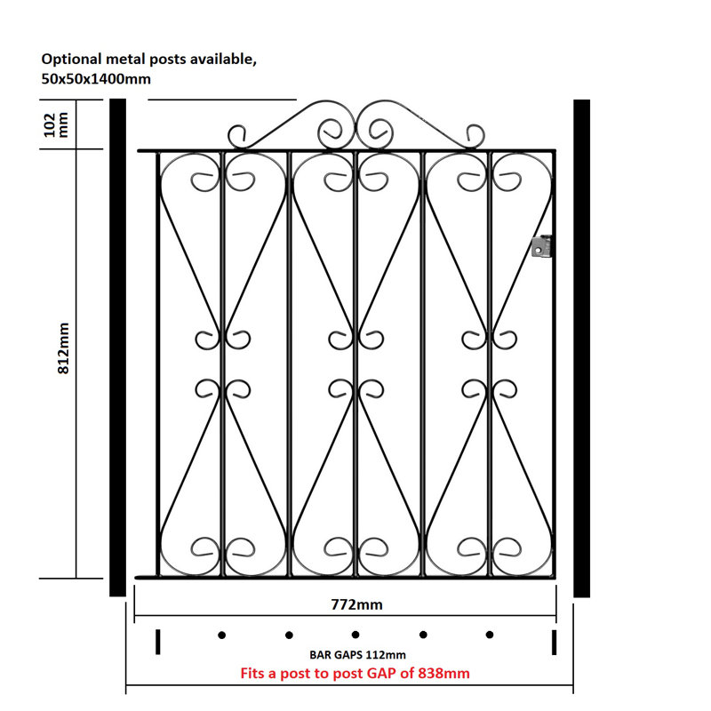 Uriegas Scroll Single Metal Garden Gates High, 84cm W X 91cm H