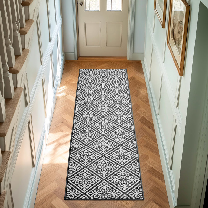 Laura Ashley Austell Two-Tone Machine Washable All Loop Tufted Rugs 1-Piece, Runner 2'2" x 8', Dark Gray/Natural