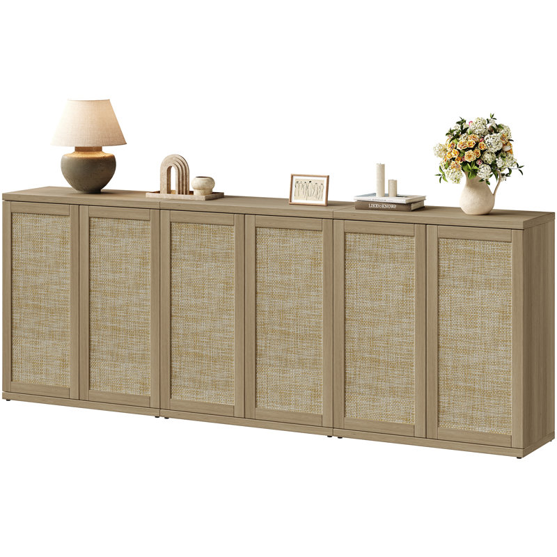 Consiglia 30.5" Bohemian-Inspired Rattan 2-Door Sideboard, Amber Oak, 2