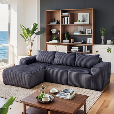 Modern Minimalist Modular Sectional Sofa, L-Shape Upholstered Cloud Couch With Deep Seats, Right Facing Chaise For Living Room-White