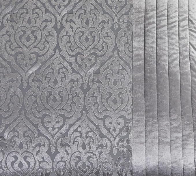 Bollara Damask Bedspread with Pillow Shams Included, Super King Bedspread + 2 Pillow Sham, Silver