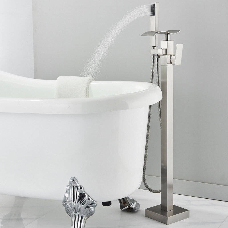 Bec de baignoire au sol avec douchette, Nickel brossé