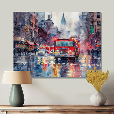 Red Fire Truck In New York II - Fireman Wall Art Print