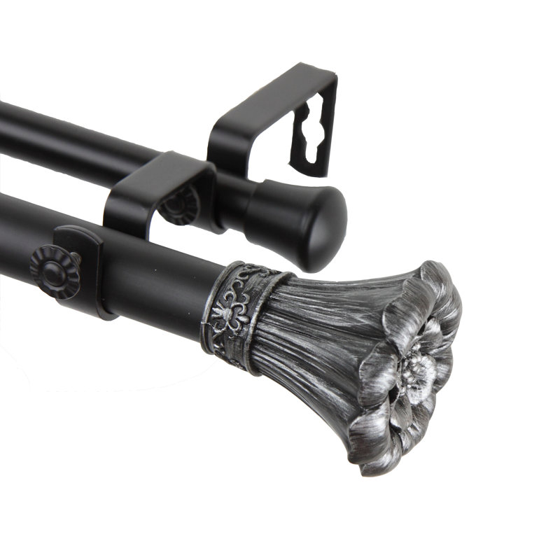 Tringle à rideaux double Blossom, H 1 po x l 84 po x P 6,75 po, Noir