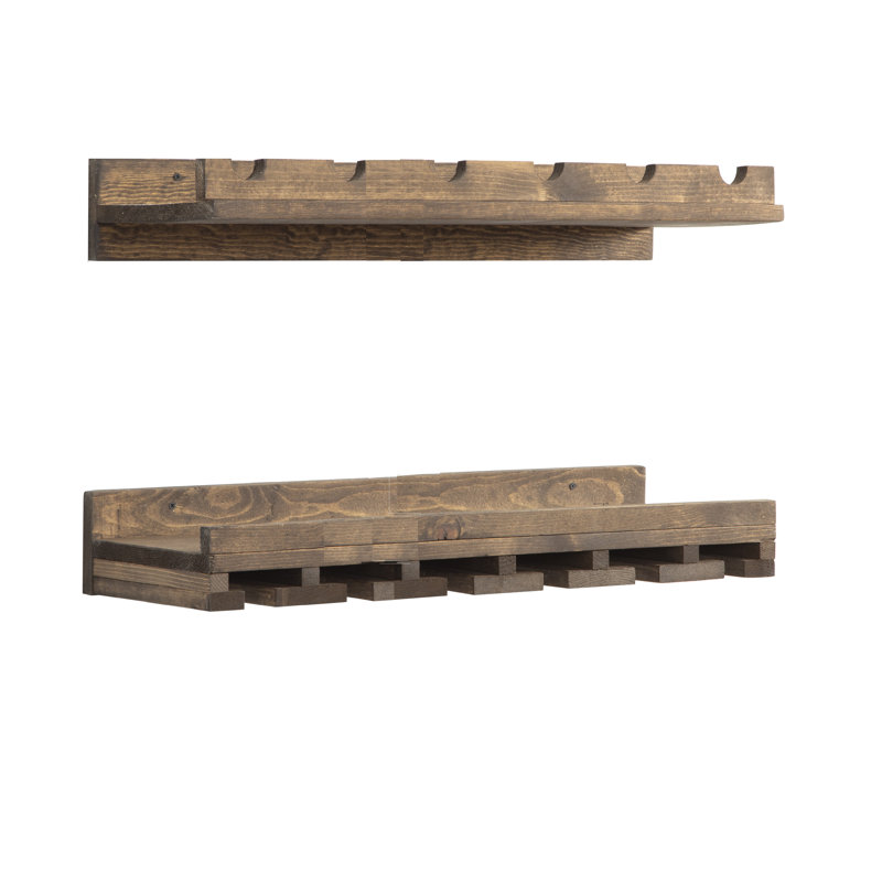 Bridgewater Solid Wood Wall Mounted Wine Bottle & Glass Rack, Dark Walnut, 4.25" H x 30" W x 10" D