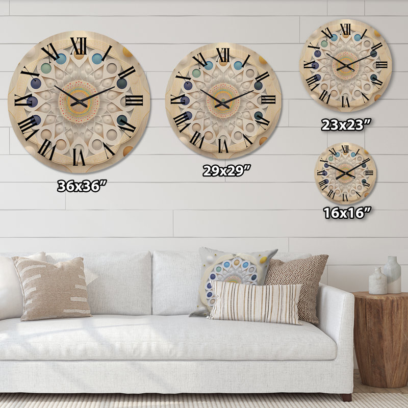 Horloge murale surdimensionnée en bois Visionary Dream Retro Mandala on White III, Très grand