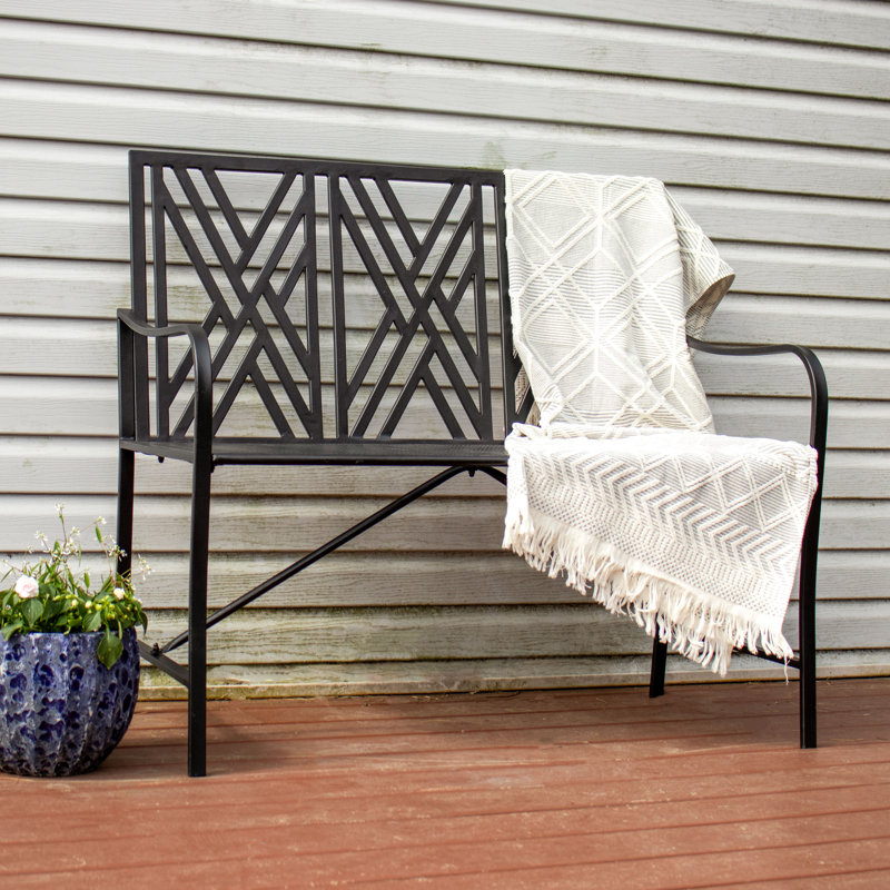 Kellisa Geometric Lattice Iron High Back Outdoor Garden Bench