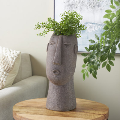 Cole And Grey 1 Piece Magnesium Oxide Textured Easter Island Head Woman Planter Set