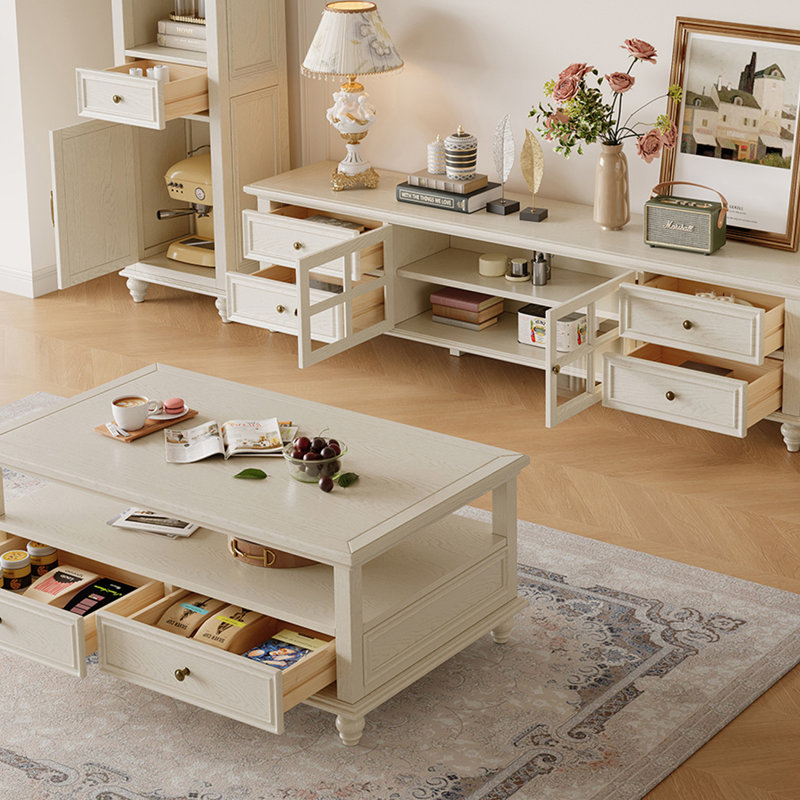 Meuble télé en bois de frêne de style français, H 21,65 po x L 70,86 po x l 17,71 po