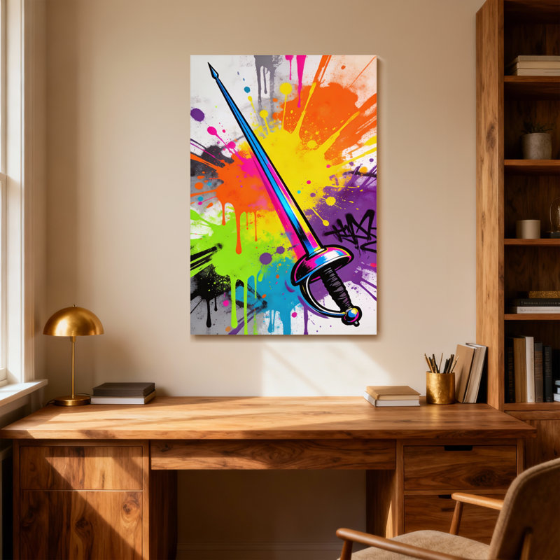 Abstract Colorful Sword With Paint Splatter Background