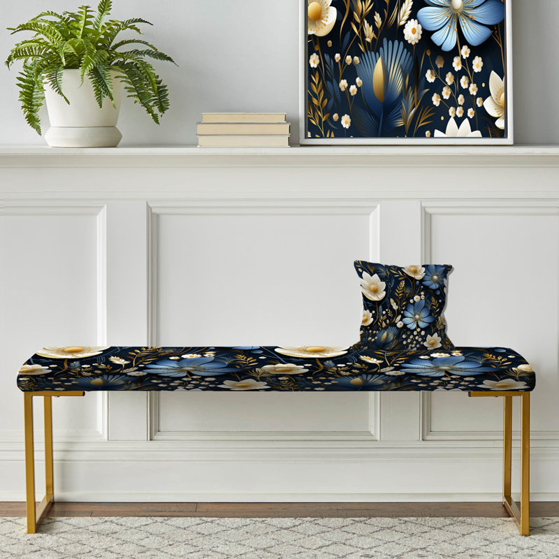 Morelock - Floral Upholstered Gold Bench