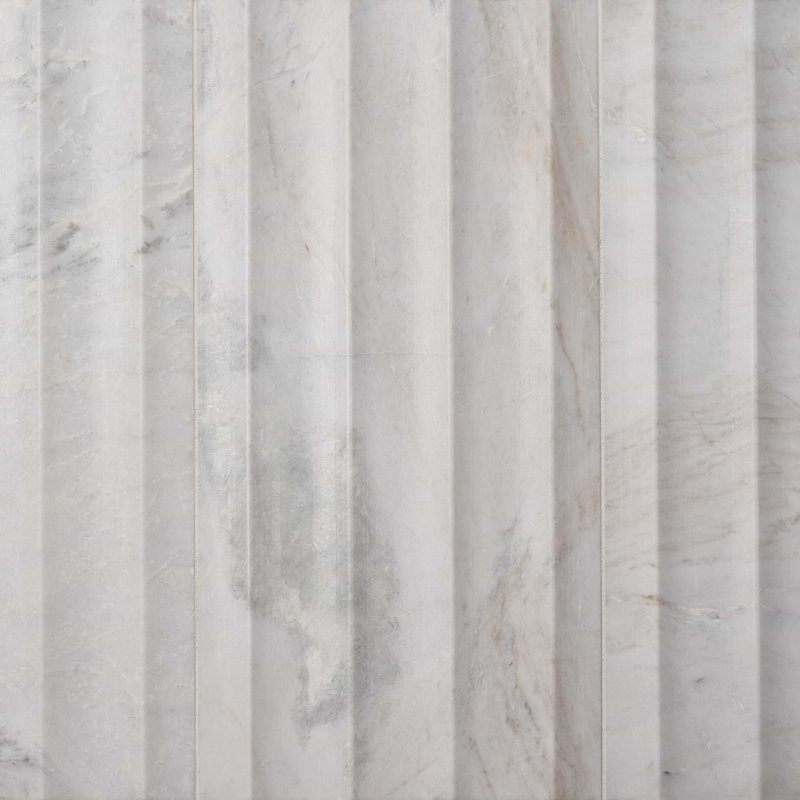 Stonework Alaska White 12x24 Marble Tile, Fluted 3D Honed