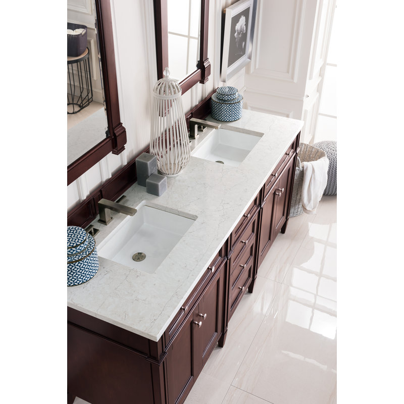 Brittany 72" W Double Vanity, Eternal Jasmine Pearl, Burnished Mahogany, 8" Widespread