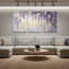 Plantes et fleurs, fleurs de glycine mauves sur fond doux, ensemble de 3 impressions d'art sur toile-1110864014