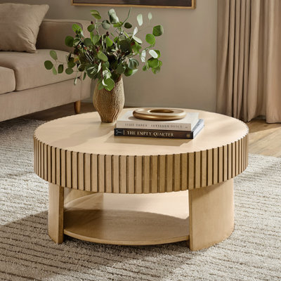 Jadida Haroldo Modern 31.25"W Solid Wood Coffee Table with Lower Storage Shelf and Fluted Design