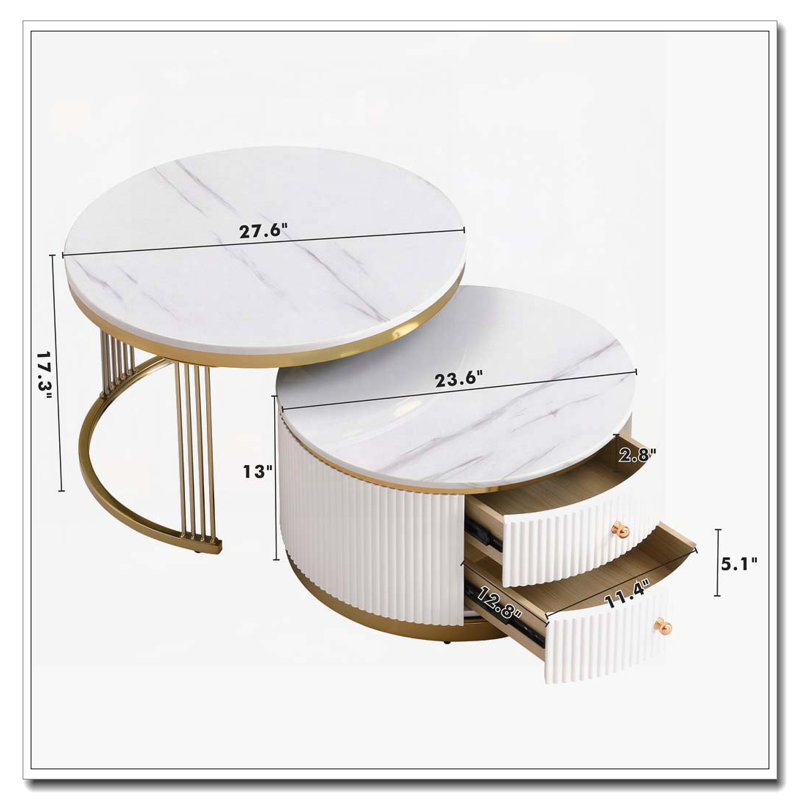 Table basse ronde et gigogne avec tiroirs