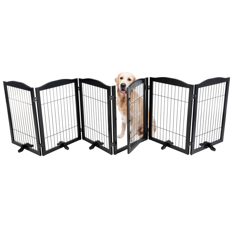 Black Solid Wood and Metal Freestanding Pet Gate