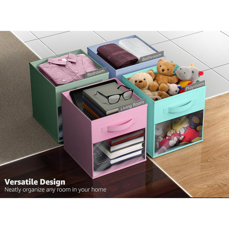 Sorbus Storage Bins with Clear Window - 6 Foldable Baskets with Handles, Bright Pastel, 13"  x 13"  x 13"
