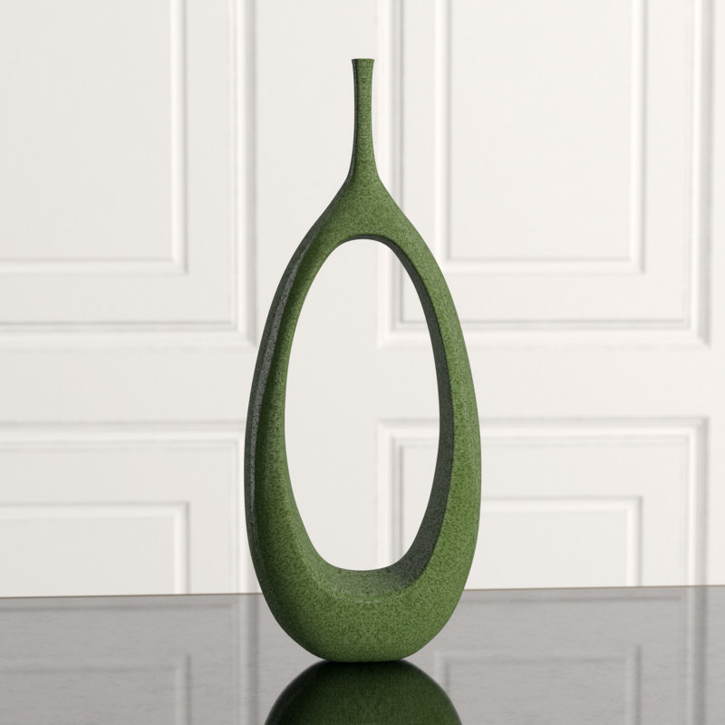 Open Ring Handmade Ceramic Jar, 22" H x 8.75" W x 4.5" D, Emerald