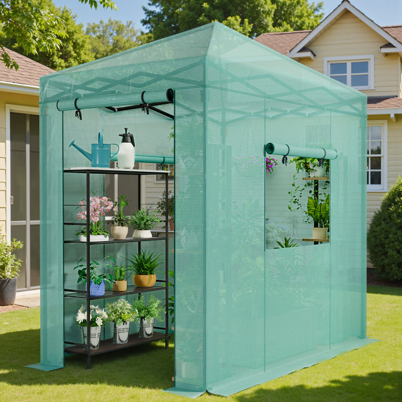 Pop Up Walk-in Greenhouse For Outdoors,protable Greenhouse With Roll-up Door, 68.9" D, Green