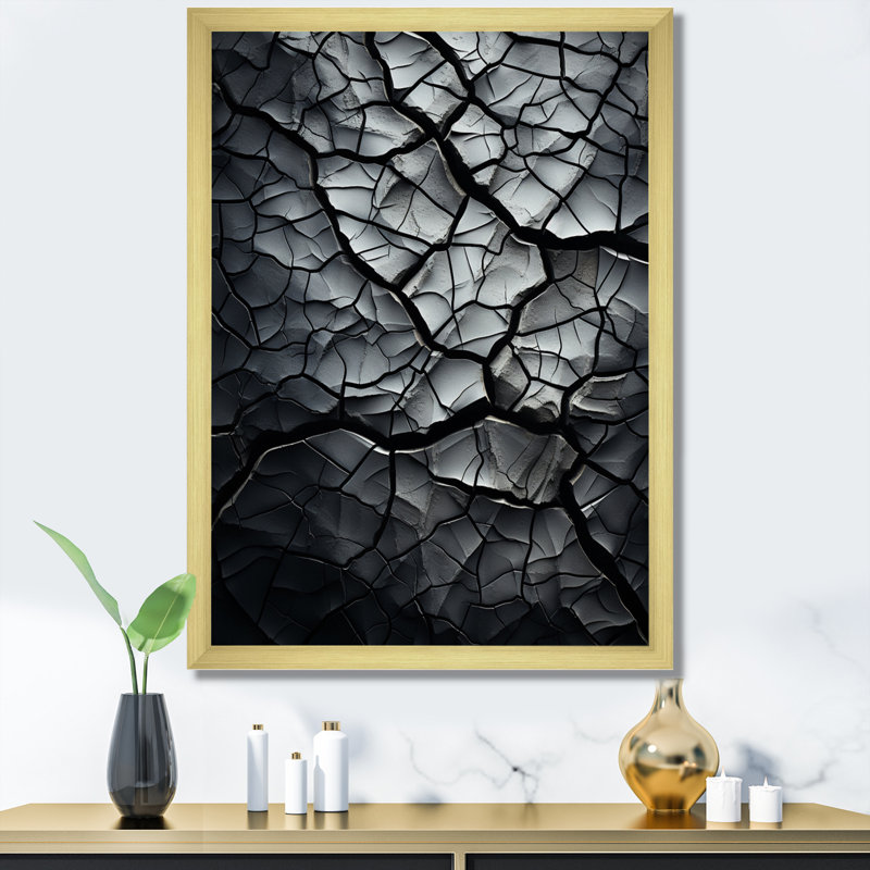 Gris, désert, motifs I - Paysage et nature, art mural, salon, Encadrement doré, H 32 po x l 16 po x P 1 po