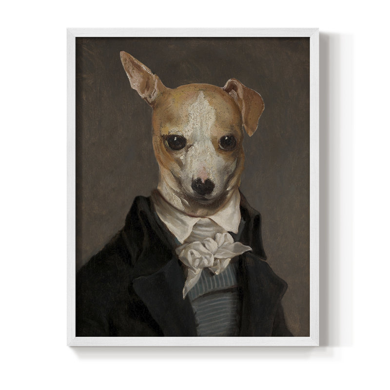 Refined Fido Framed Print - Solid Wood, 15" H x 12" W, Blanc