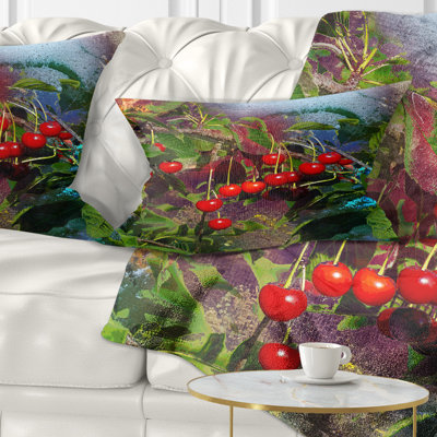 Coussin lombaire en aquarelle d’été et de cerises floral