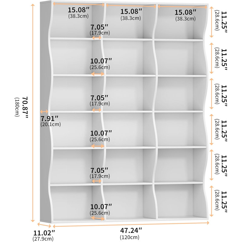 180cm H x 120cm W Bookcase, White