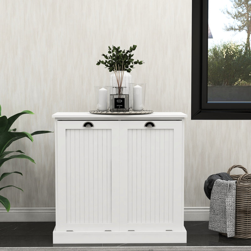 Laundry Sorter Cabinet - White, Made, Painting, Removable Cloth Bags, Easy To Assemble, 100-Pound Load Capacity White With Two Sections, , Painting Applied, Load-Bearing, Assembly Essential