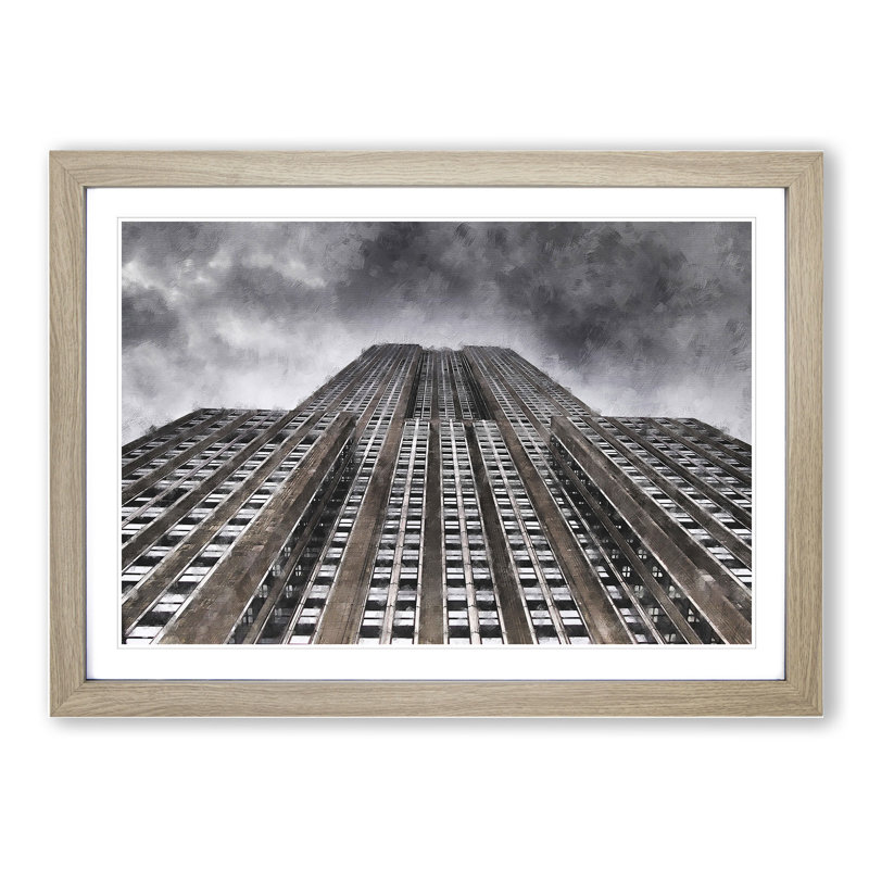 The Empire State Building Vol.1 - Picture Frame Graphic Art, 48cm H x 65cm W x 2cm D, Oak