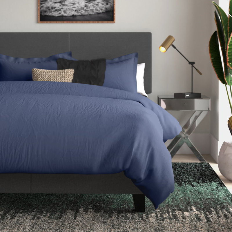 Ensemble de housse de couette de 3 pièces Nena, Housse de couette double / grand + 2 taies décora, Bleu marine