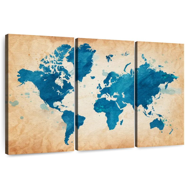 Carte du monde texturée bleue Aliaz, H 20 po x l 33 po