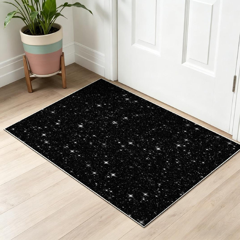 Tapis noir noir avec étoiles, Rectangle 32" x 47"