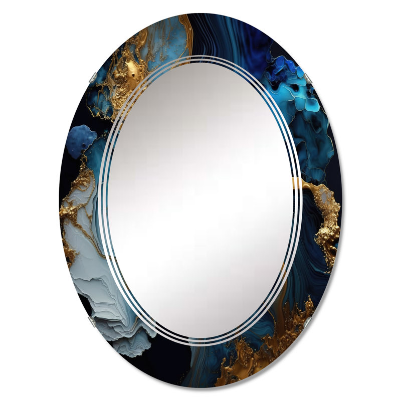 Olexa Geode Marble Blue III - Miroir mural abstrait en marbre, 30 po x 20 po