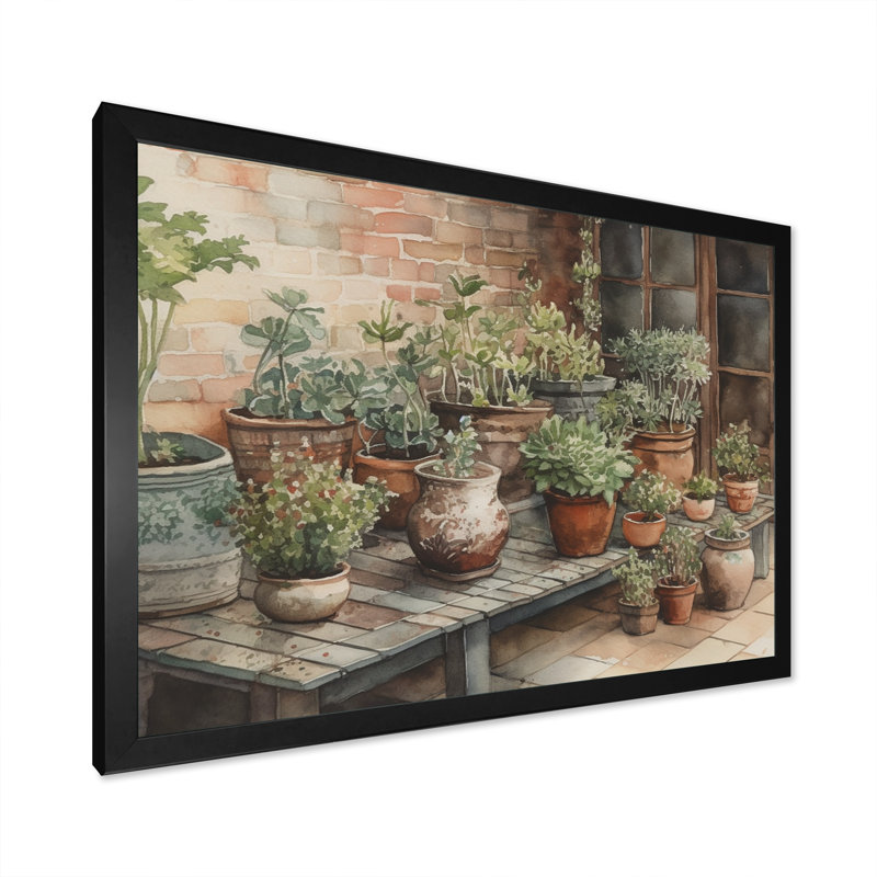 Saahin Cottage balcon Garden II sur toile, H 24 po x l 32 po x P 1 po, Cadre photo noir