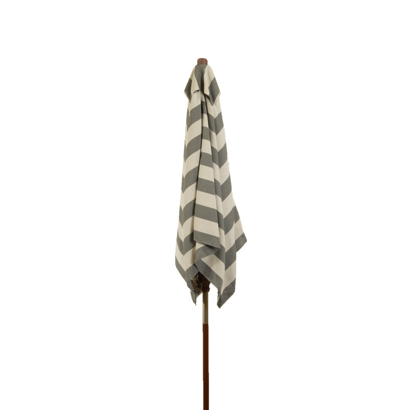 Modern Black and Ivory Stripe 6.5 ft Wood Market Umbrella