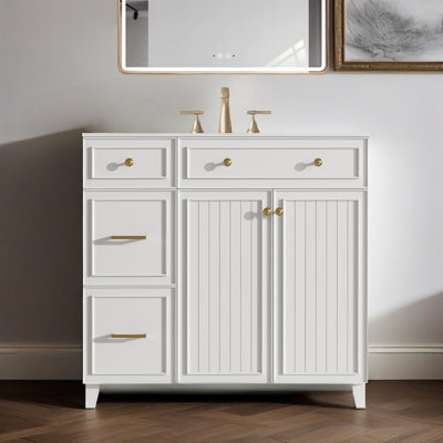 36" Bathroom Vanity With Ceramic Sink, Standard And Double-layer Drawers, Soft Close Doors, Adjustable Shelves