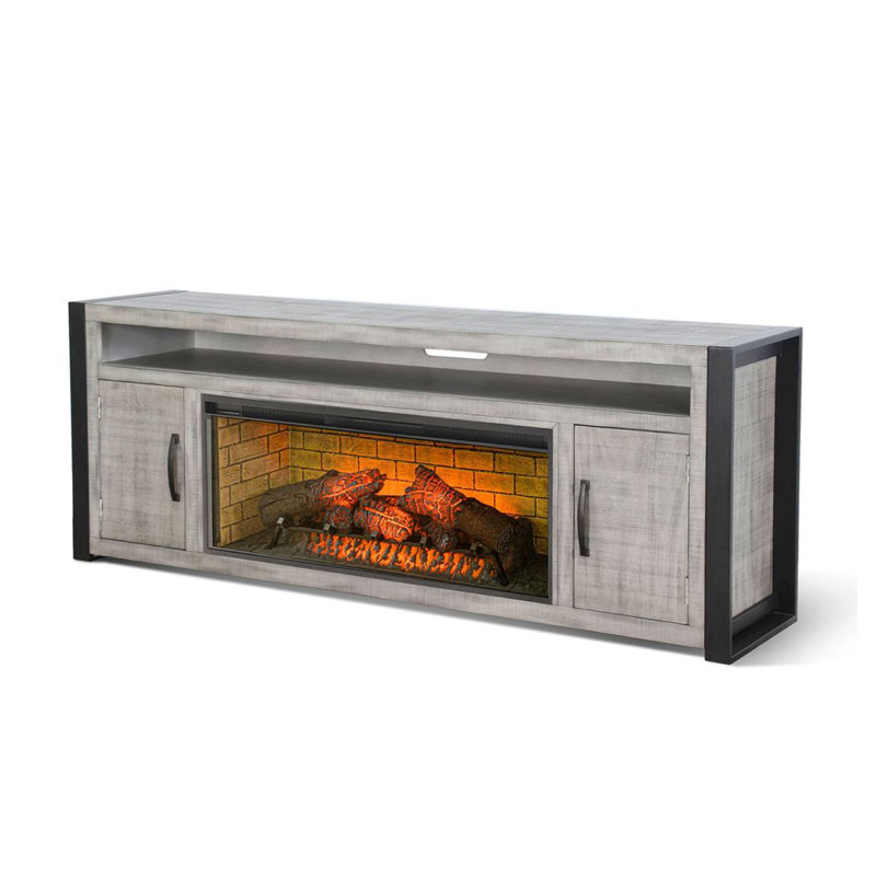 Console télé Zeka avec foyer électrique, tablette pour barre de son, gris