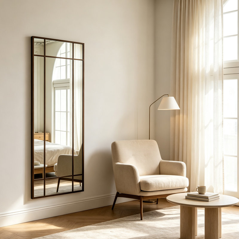 Windowpane Grid Full‑Length Mirror, Bronze