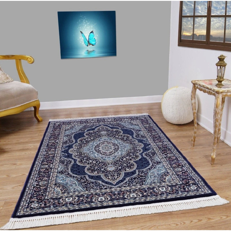 Geometric Indoor / Outdoor Area Rug, Blue, Rectangle 240 x 320 cm